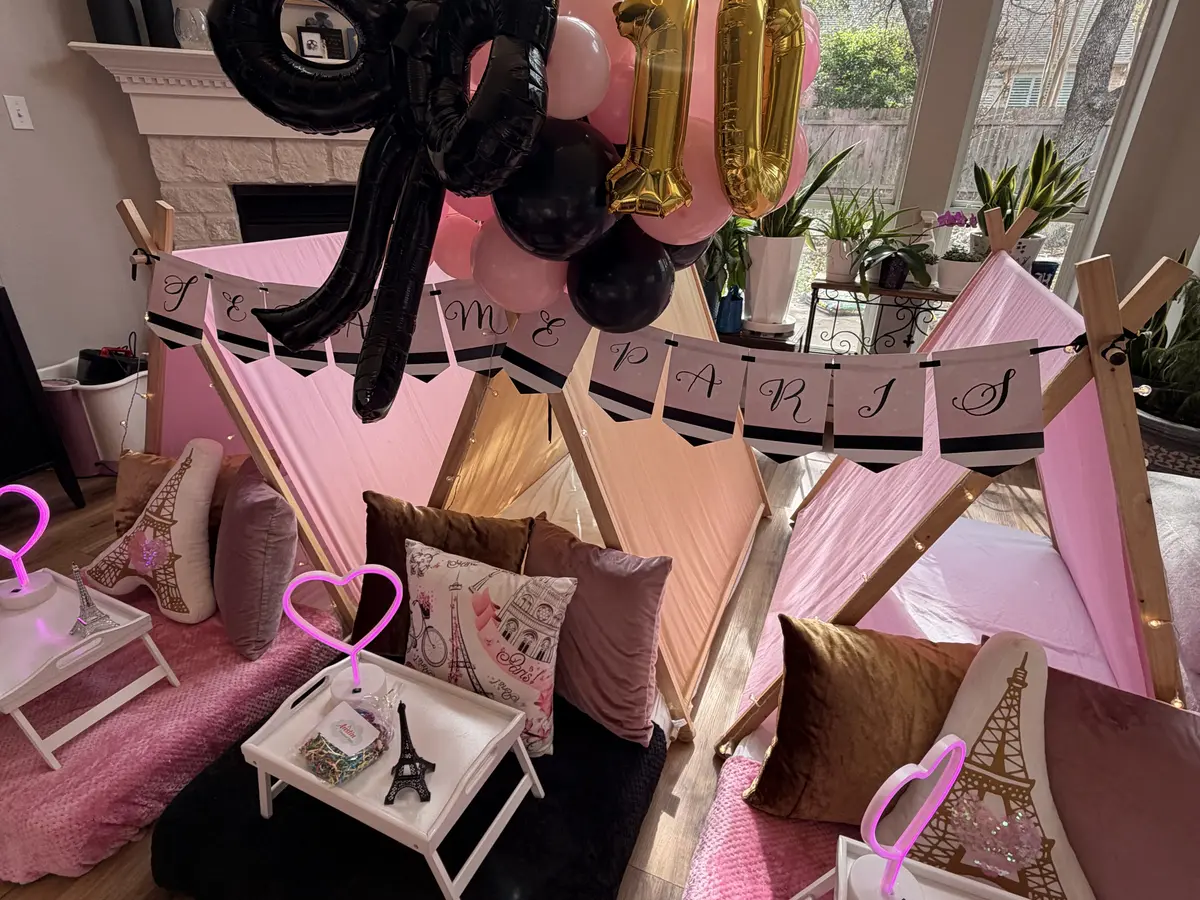 Pretty in Paris sleepover tent setup